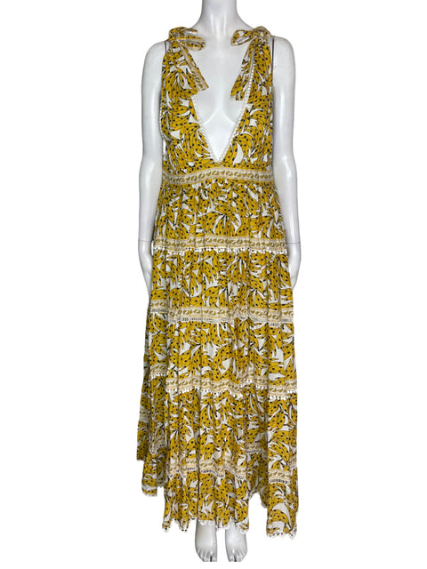 Vestido Farm de Algodón Estampado Cuello v Amarillo - Talla L