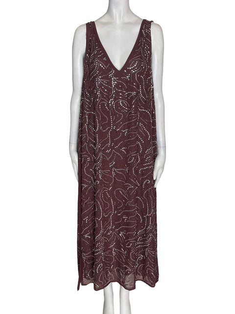 Vestido H&M edition Pedreria Sin mangas Marrón - Talla L