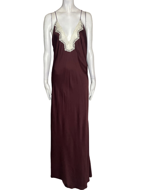 Vestido Zara de Viscosa Tiras Encaje Marrón - Talla XL