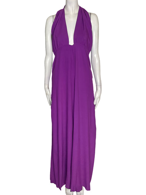 Mono Farm de Viscosa Halter Liso Morado - Talla XL