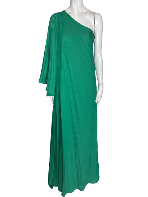 Vestido De Fiesta Halston heritage Oneshoulder Plisado Verde - Talla 2