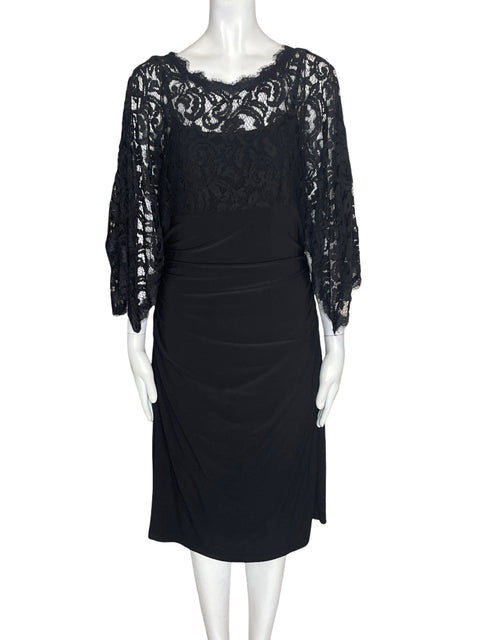 Vestido Adrianna Papell de Viscosa Encaje Midi Negro - Talla 12