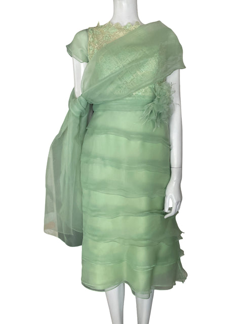 Vestido De Fiesta Two by Rosa Clará Midi Vuelos Verde - Talla 10