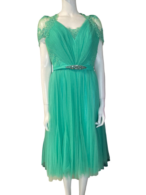Vestido De Fiesta Aire Barcelona Midi Plisado Verde - Talla M