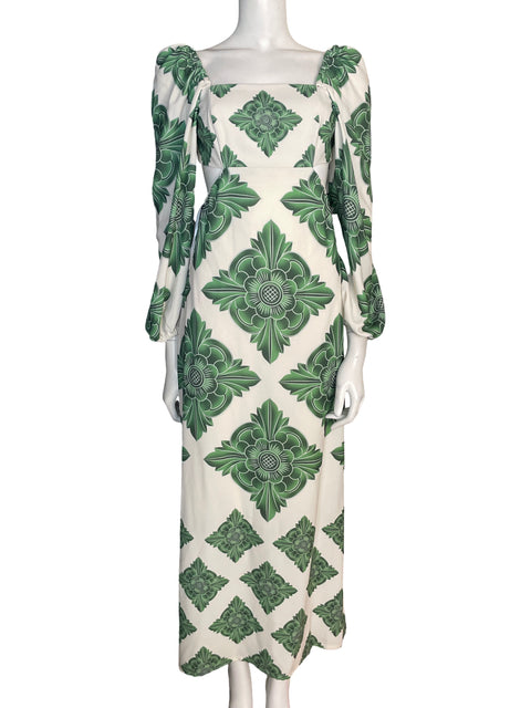 Vestido Leonor Rincon Estampado Geométrico Verde - Talla 4