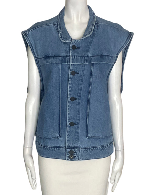 Chaleco Pastiche de Algodón Sin mangas Botones Azul - Talla U