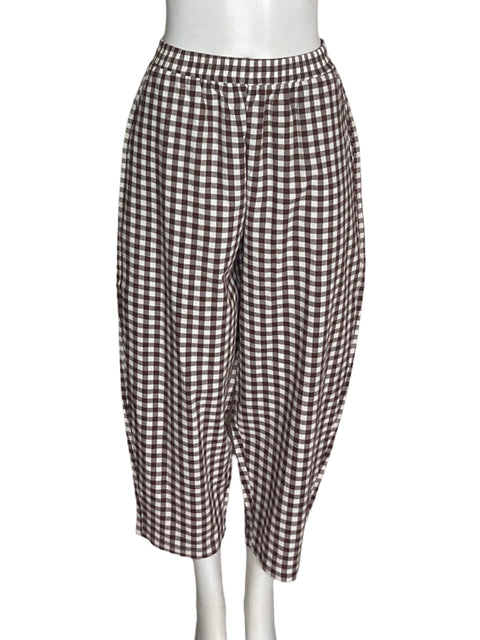 Pantalón Tesoro TPS de Algodón Cuadros Elastico Marrón - Talla S