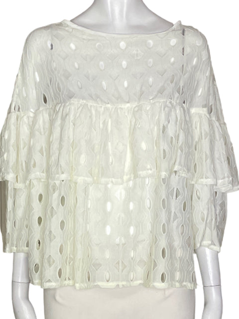Blusa Eovvio Troquelado Malla Blanco - Talla XL