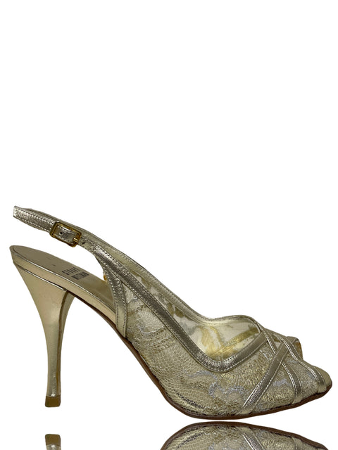 Zapato Stuart Weitzman Punta abierta Stiletto Dorado - Talla 7
