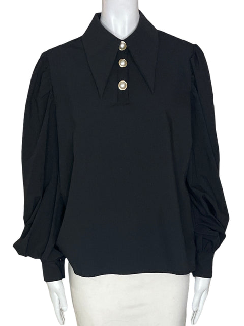 Blusa Tesoro Tps Liso Botones Negro - Talla L