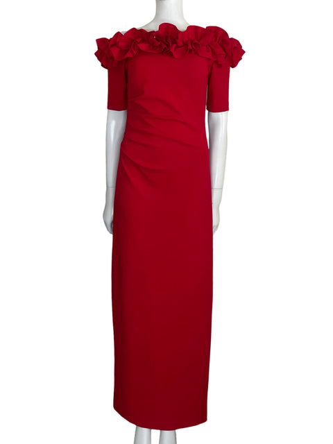 Vestido Xscape Maxi Pinzas Vuelos Rojo - Talla 8