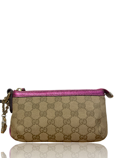 Cartera Gucci Gg Canvas Trim Wristlet Mini Rosado - Talla U