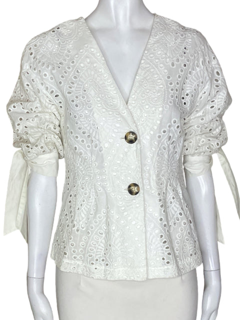 Blusa Petra Troquelado Amarrado en mangas Blanco - Talla S