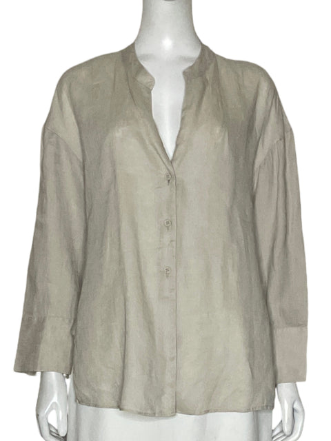 Blusa Zara Lino Fluida Beige - Talla XS