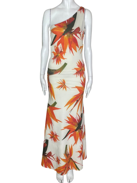 Vestido Adriana Capasso One shoulder Estampado Naranja - Talla XS