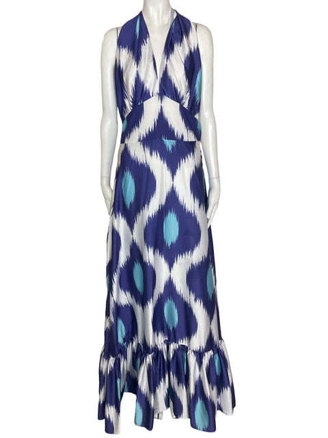 Vestido Argemiro Sierra Estampado Maxi Azul - Talla M