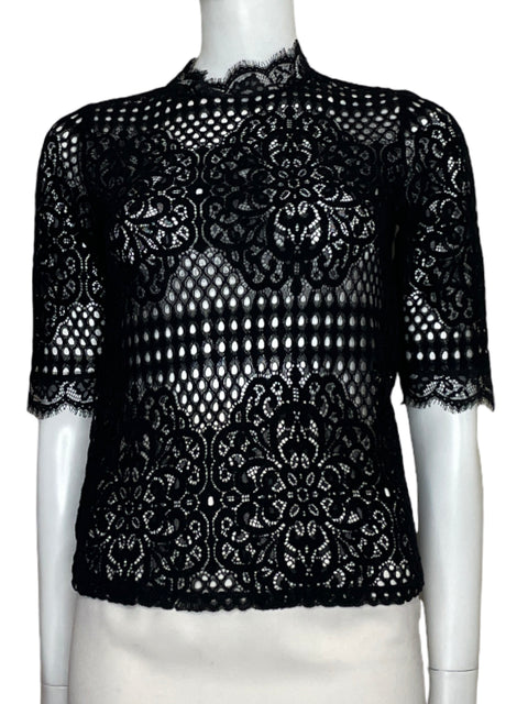 Blusa Zara Encaje Manga corta Negro - Talla M