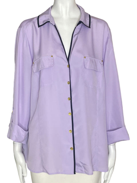 Blusa Jones New York Liso Bolsillos Morado - Talla 16