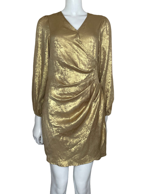 Vestido Tesoro Tps Metalizado Plisado Dorado - Talla 4