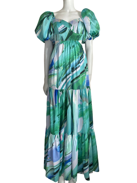 Vestido Vtch Mangas puff Back out Verde - Talla S