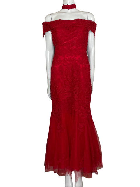 Vestido Dave & Johnny Encaje Maxi Rojo - Talla 14