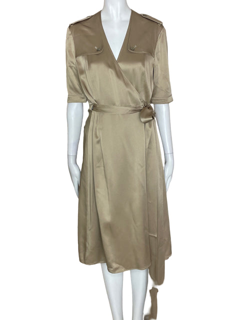 Vestido Burberry Midi Cuello v Marrón - Talla 10