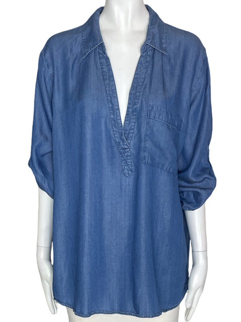 Blusa New York & Company Liso Cuello v Azul - Talla XL
