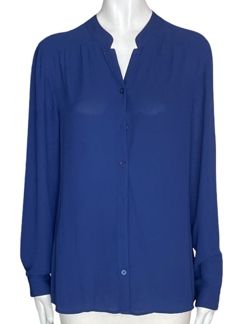 Blusa Ann Taylor Loft Liso Cuello v Azul - Talla S