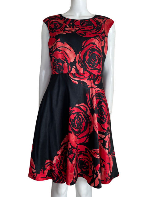 Vestido Donna Morgan Midi Floral Sin mangas Negro - Talla 10