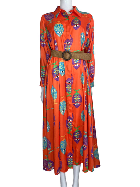 Vestido Tesoro Tps Camisero maxi Peces Naranja - Talla U