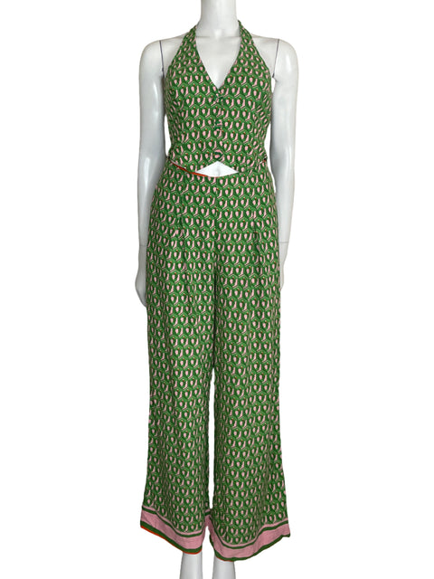 Mono Farm Halter Estampado Verde - Talla S