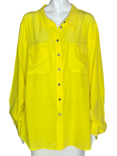 Blusa Vince Camuto Liso Bolsillo Amarillo - Talla XL