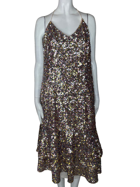 Vestido Adrianna Papell Lentejuelas Plisado Rosado - Talla 14