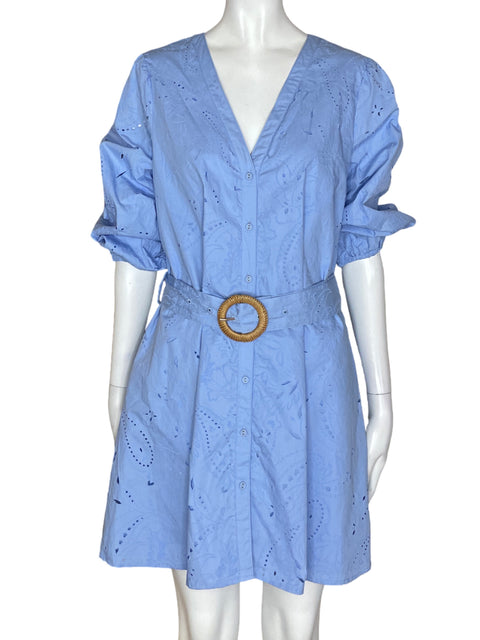 Vestido Zara Troquelado Cuello v Azul - Talla M