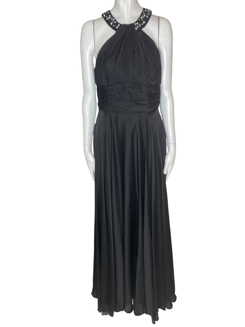 Vestido De Fiesta Tesoro Tps Maxi Pedreria Plisado Negro - Talla S