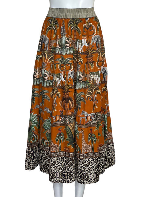 Falda Tesoro Tps Midi Elefantes Naranja - Talla S