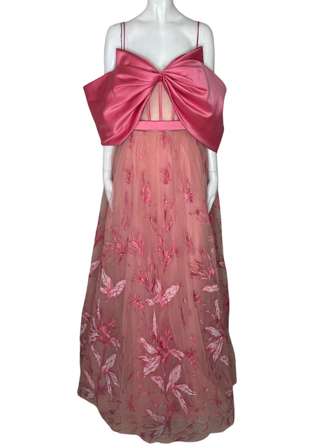 Vestido De Fiesta Monarosa Maxi Mangas caidas Tiras Rosado - Talla 46