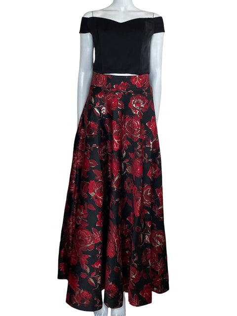 Conjunto Johanna Maldonado Top Falda maxi floral Negro - Talla S