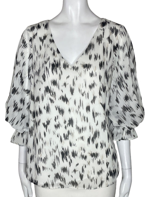 Blusa Vince Camuto Cuello v Estampado Negro - Talla S