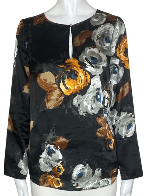 Blusa Whbm Estampado Cuello v Negro - Talla XXS