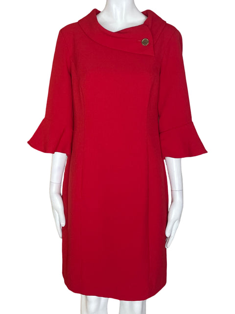 Vestido Tahari Cuello redondo Manga corta Rojo - Talla M