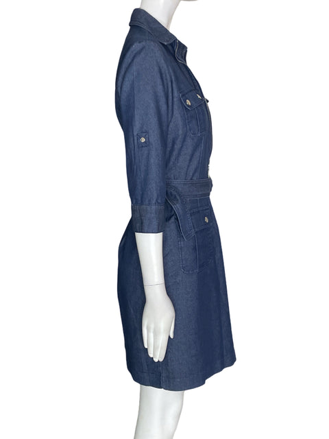 Vestido Sharagano Bolsillos Zipper Azul - Talla 4