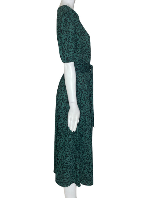Vestido Zara Estampado Abullonado Fajon Verde - Talla L