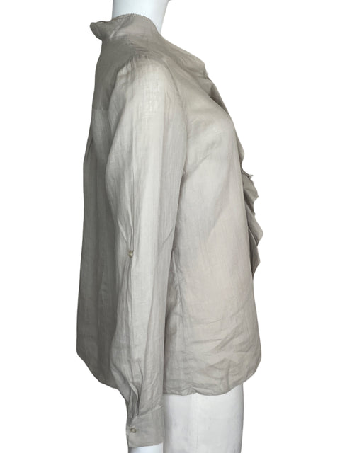 Blusa Elie Tahari Ruffle Manga larga Beige - Talla M