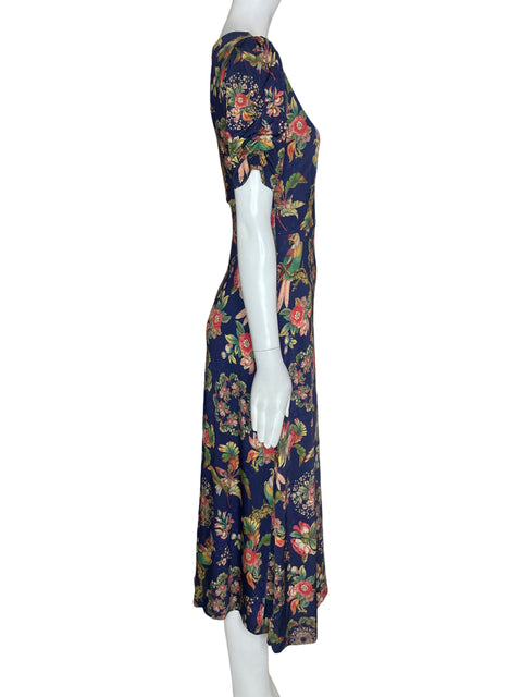 Vestido Desigual Midi Floral Azul - Talla S