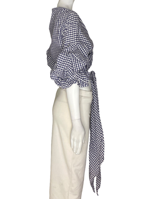 Blusa Johanna Ortiz Cruzado Cuadros Azul - Talla S