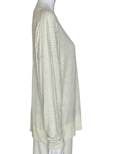 Blusa Zara Lentejuelas Manga larga Cuello redondo Beige - Talla XL