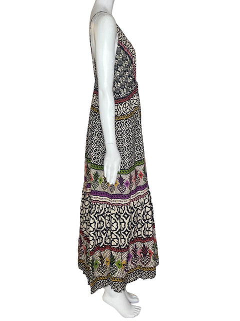 Vestido Farm Estampado Tiras Cuello v Negro - Talla XL