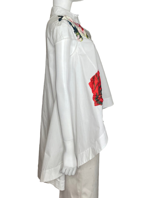 Camisa N By Nancy Asimétrica Floral Blanco - Talla M