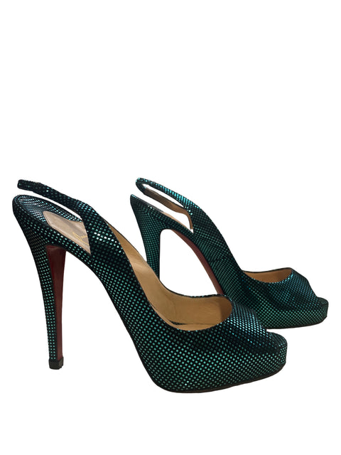 Sandalia Christian Louboutin New Prive 120 Gamuza Plataforma Tacón alto Azul - Talla 38